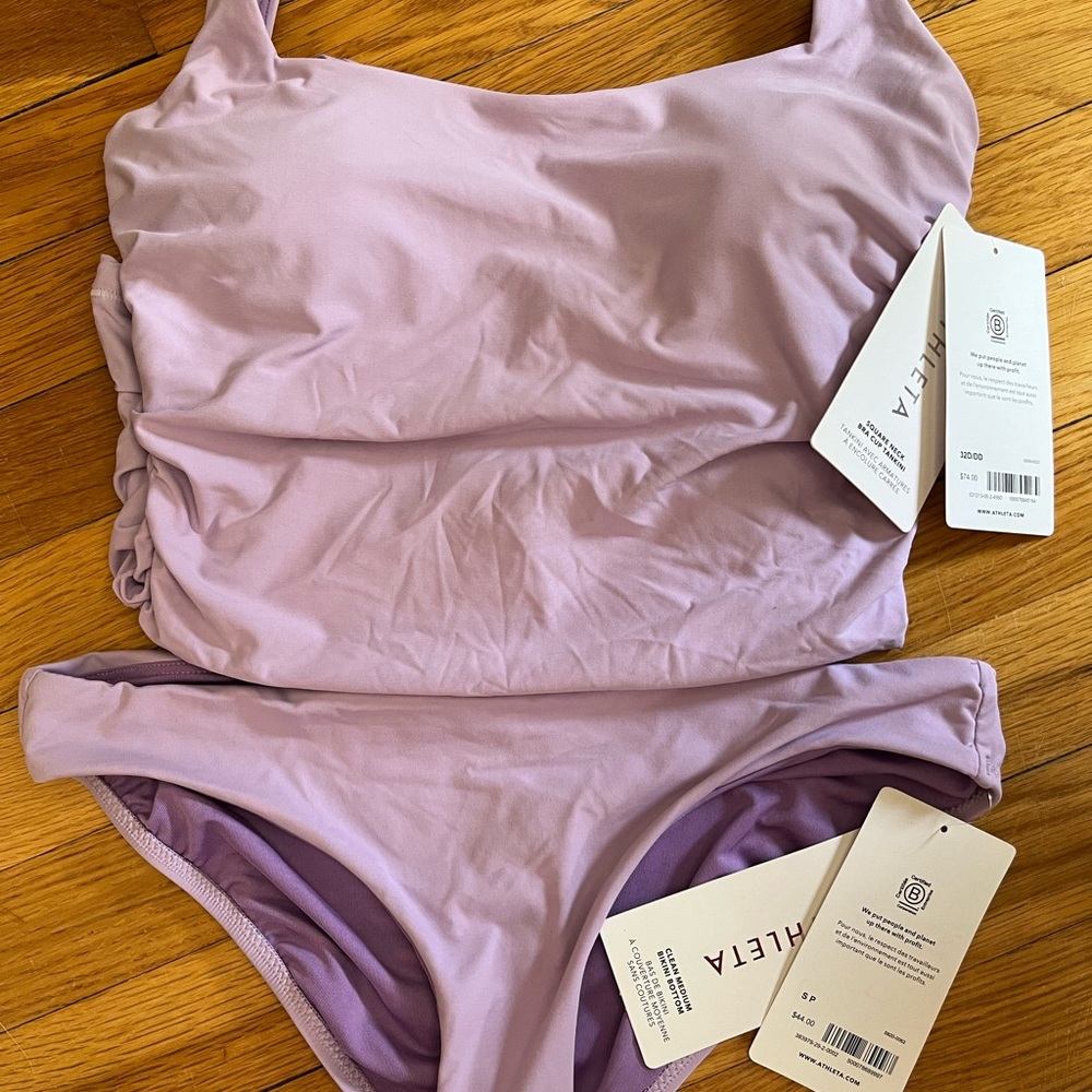 Athleta tankini set lavender top 32D/DD bottom Small NWT